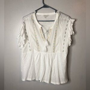 Lucky Brand Women Baby Doll Cottagecore Boho Embroidered Cotton Top Size Large